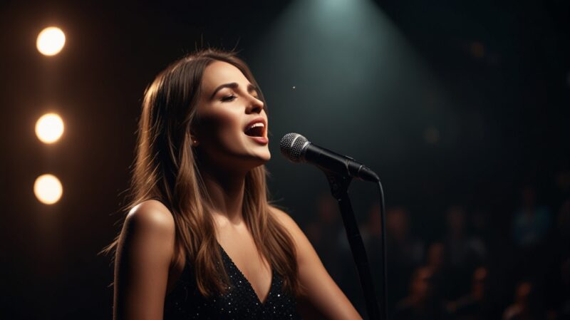 Default_A_young_beautiful_female_singer_is_singing_a_song_on_a_2