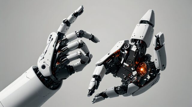 Leonardo_Lightning_XL_A_robots_left_hand_and_a_mans_right_hand_0